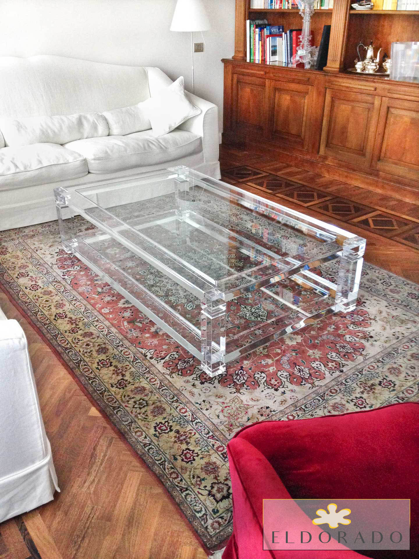 Tavolino in plexiglass A DUE TELAI cm 170 x 100 h.42