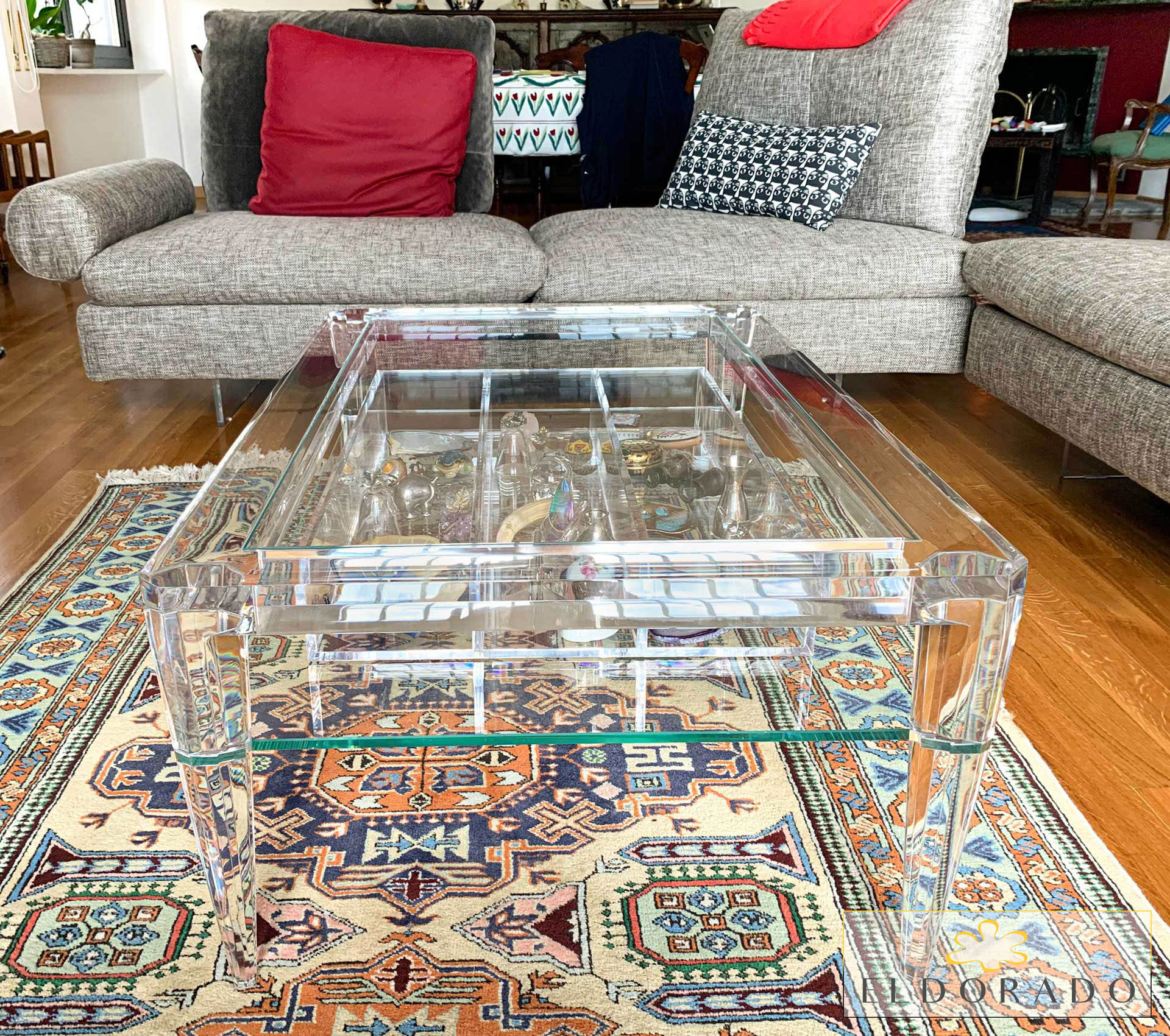Tavolino in plexiglass SPILLO cm 100 x 65 h.40 con ripiano