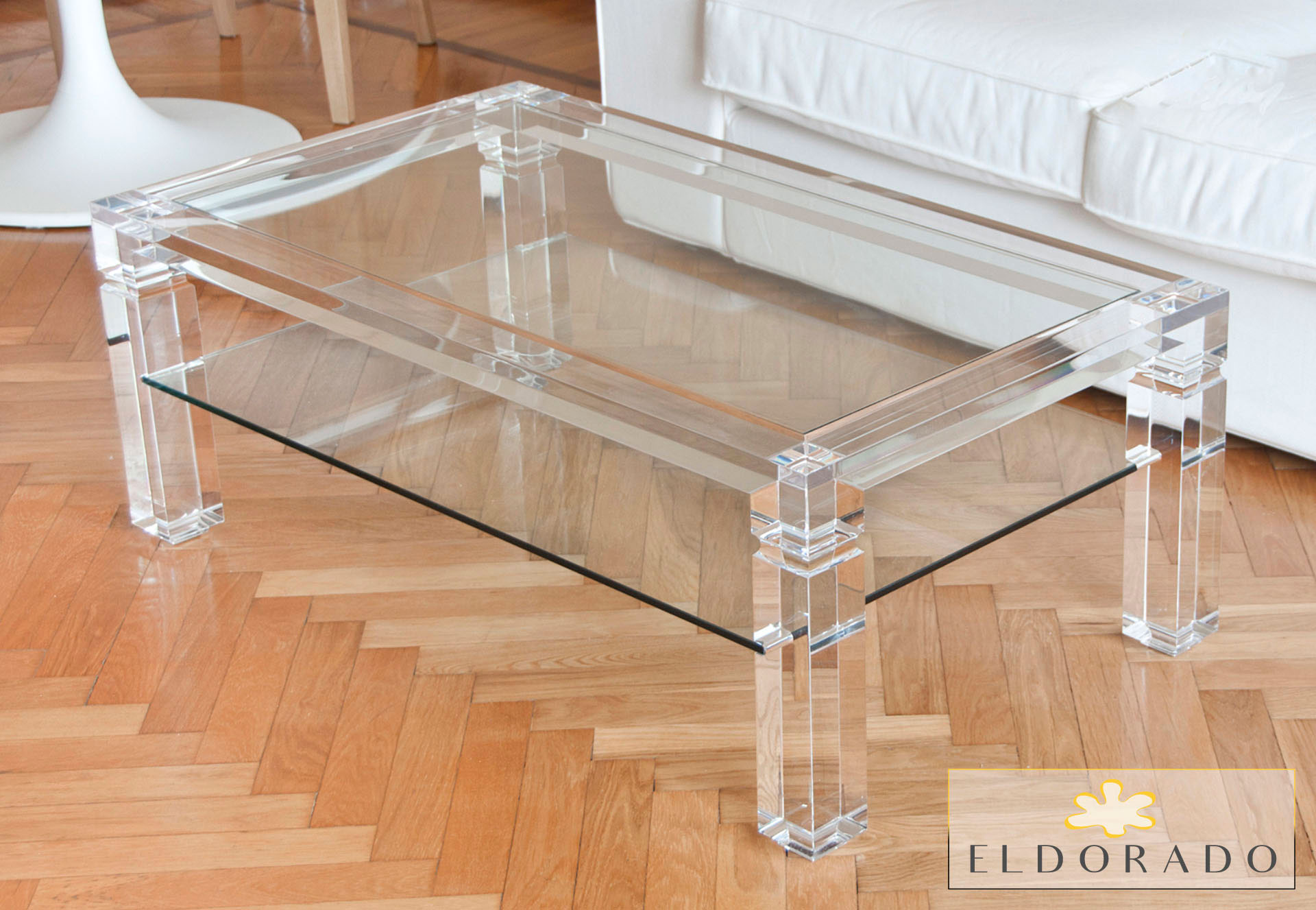 Tavolino in plexiglass A UN TELAIO cm 100 x 60 h.40 con ripiano