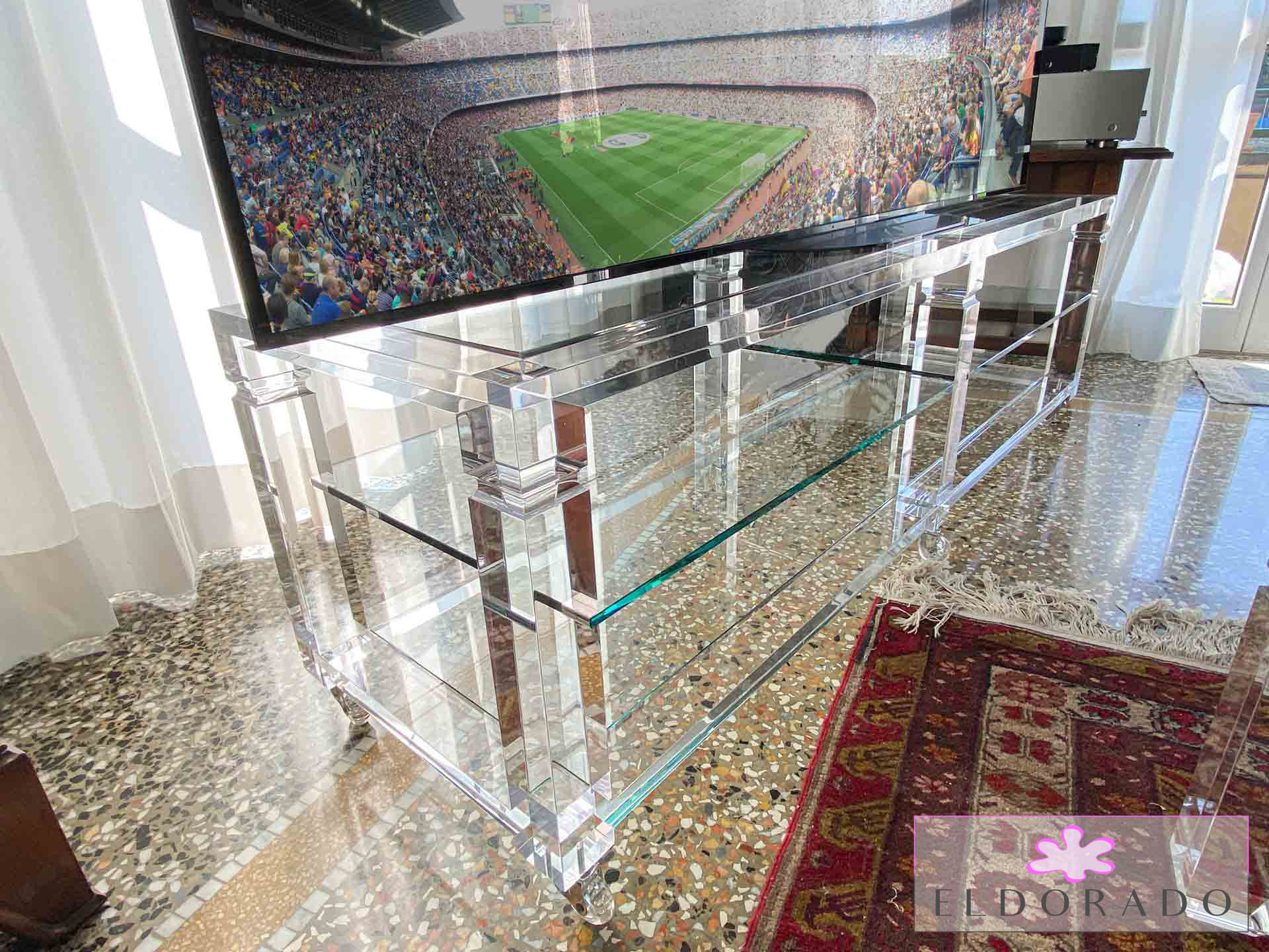 Mobile TV in plexiglass A DUE TELAI cm 160 x 45 h 50 con ripiano