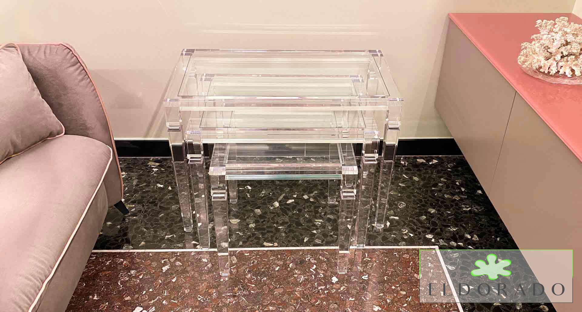 Tavolino in plexiglass LV1 - Trittico cm 70 x 40 h 50 - 55 x 40 h 45 - 40 x 40 h 40
