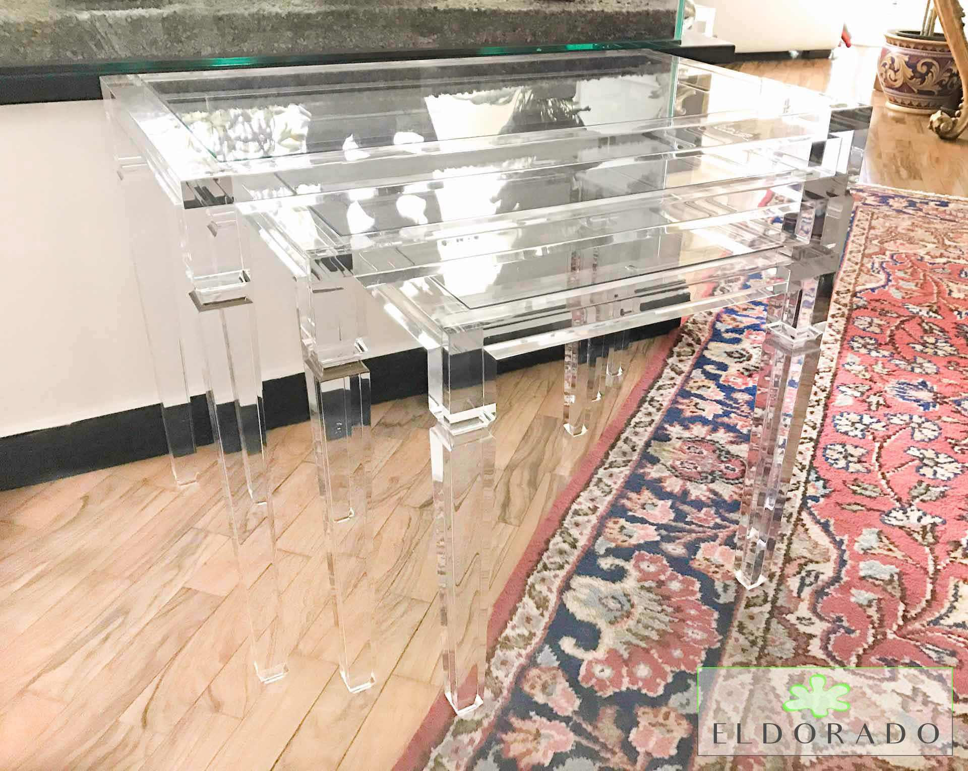 Tavolino in plexiglass LV1 - Trittico cm 70 x 40 h 50 - 55 x 40 h 45 - 40 x 40 h 40