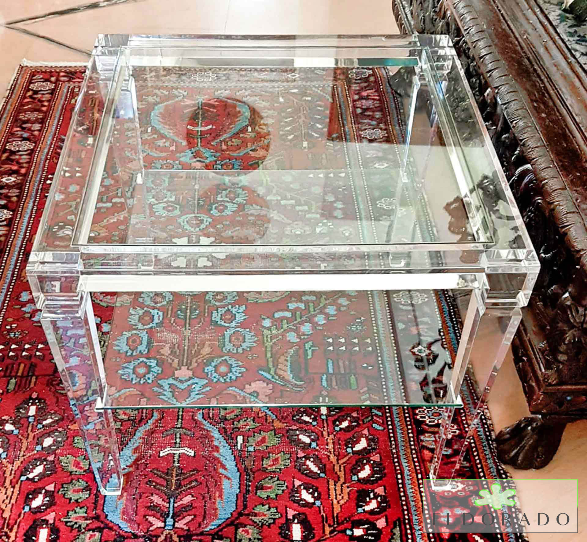 Tavolino in plexiglass LV1 cm 70 x 70 h 60 con ripiano