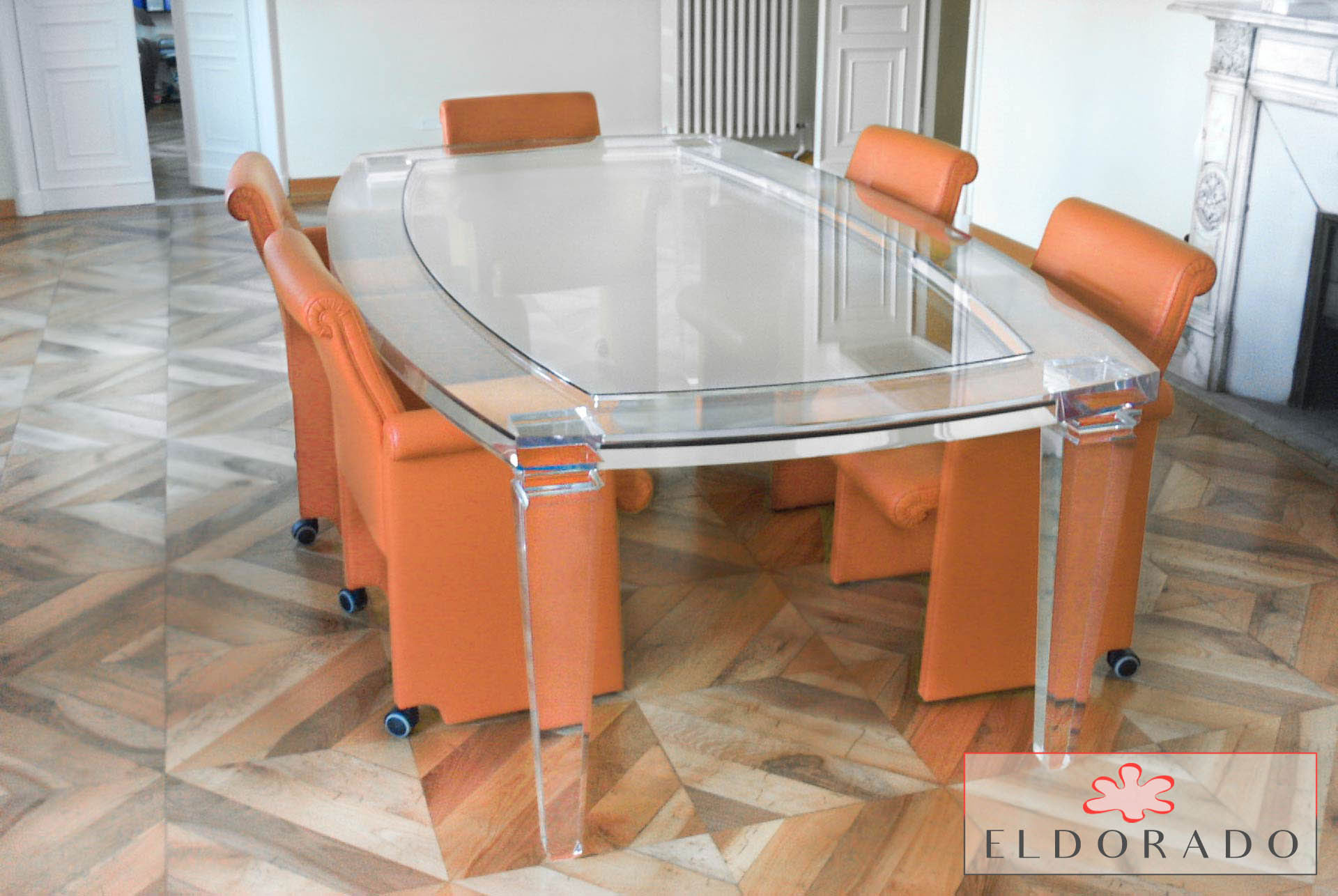 Tavolo riunioni in plexiglass BOTTE cm 250 x 140 h 80